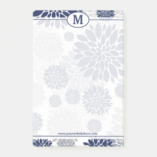 Blue and Grey Floral Pattern Monogram Post-it Notes