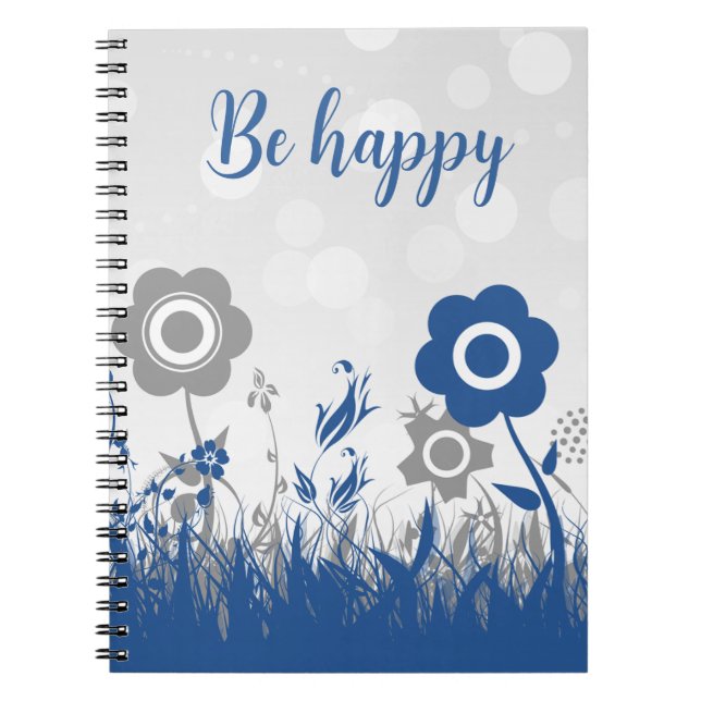  blue and grey flowers  notebook (Front)