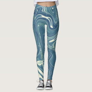 blue and grey fluid colour pattern design leggings