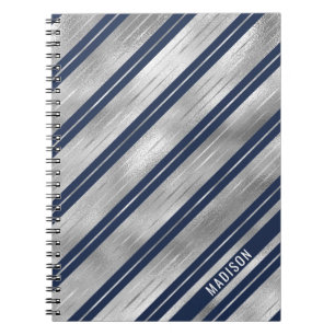 Blue and Grey Glossy Stripes Notebook