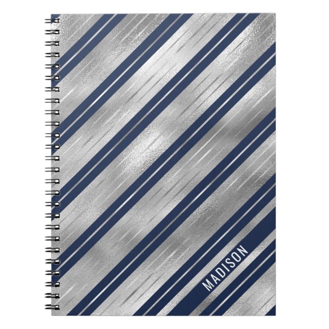 Blue and Grey Glossy Stripes  Notebook (Front)