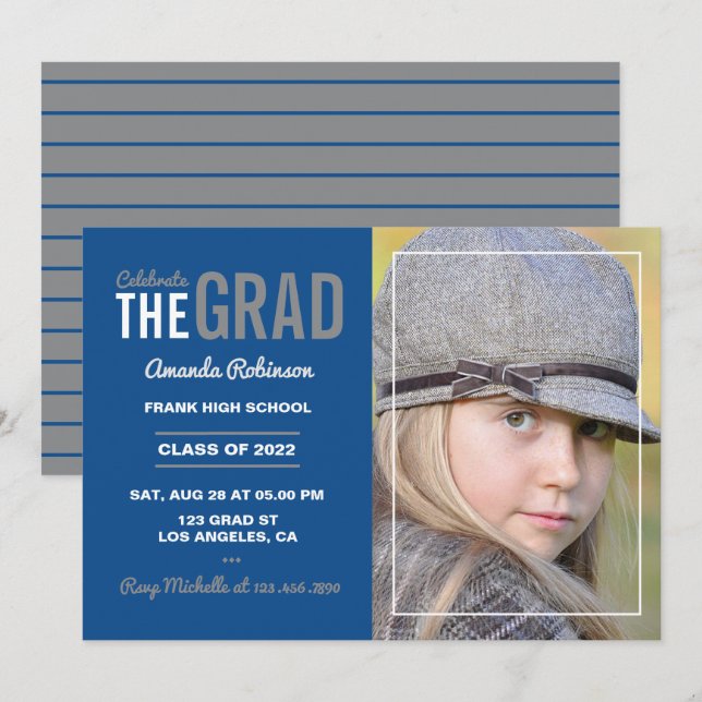 Blue and Grey Graduation Party Invitation (Front/Back)