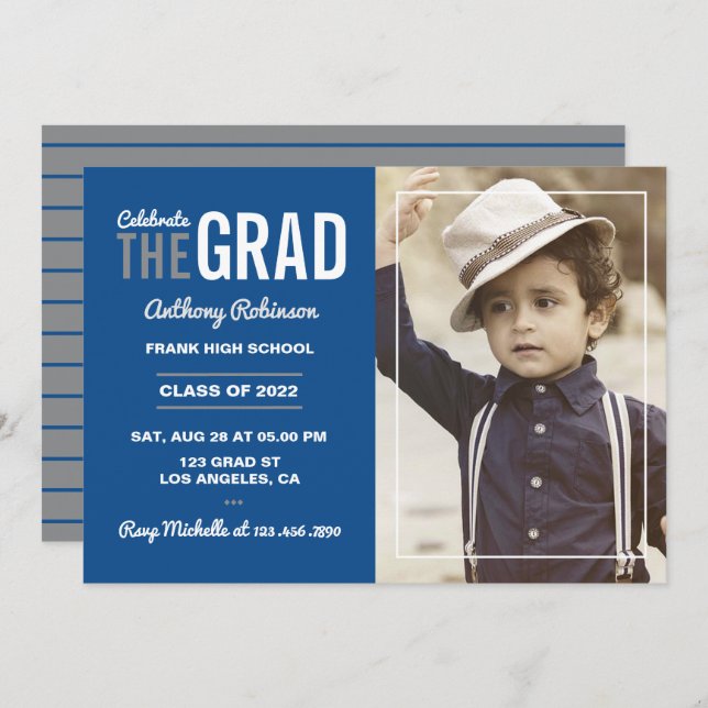 Blue and Grey Graduation Party Invitation (Front/Back)