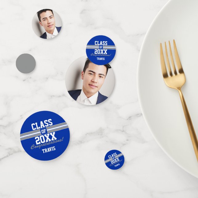 Blue and Grey Graduation Photo Congratulations Confetti (Group)