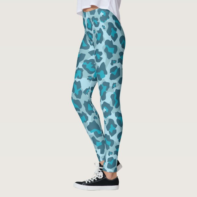Blue and grey leopard animal print leggings (Left)
