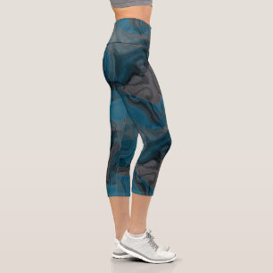 Blue and Grey Marble Abstract Capri Leggings