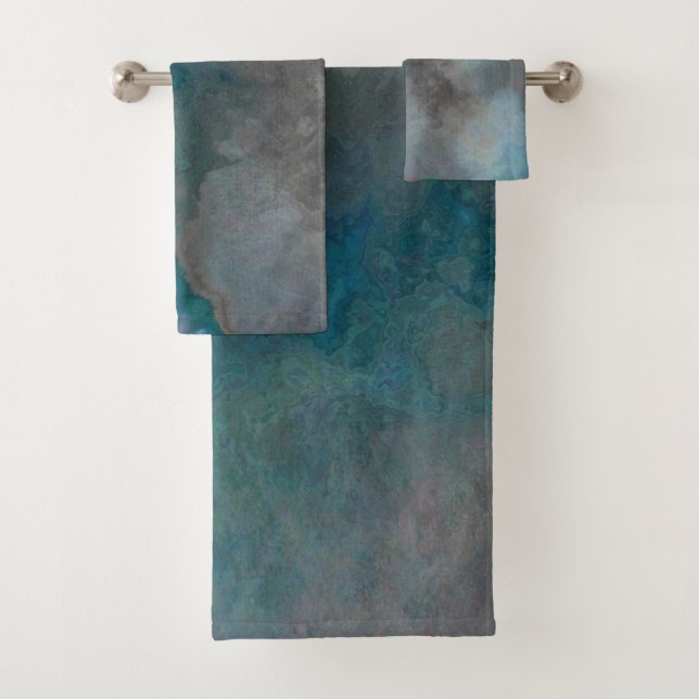 Blue and grey Marble Texture Bath Towel Set (Insitu)