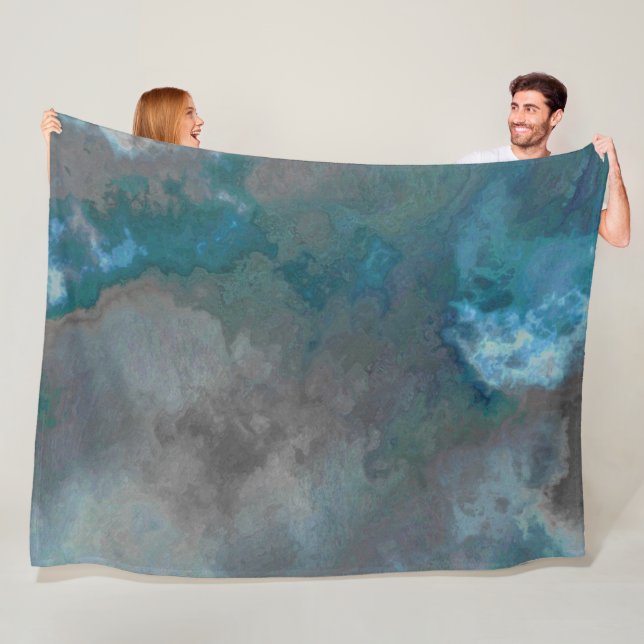 Blue and grey Marble Texture Fleece Blanket (In Situ)