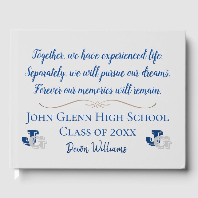 Blue and Grey Memories Quote Guest Book (Front)