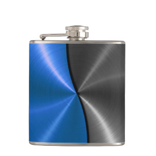 Blue and Grey Metallic Steel Metal Hip Flask