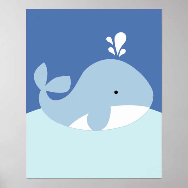 Blue and Grey Ocean Life Whale Nursery Print (Front)