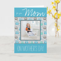 Blue and Grey Owls with Photo Mother's Day