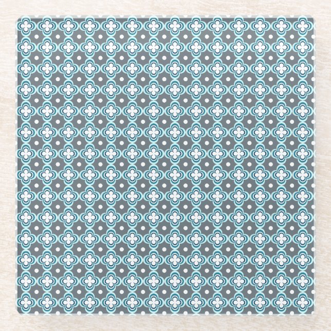 Blue and Grey Pattern Glass Coaster (Front)