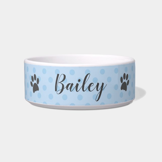 Blue and Grey Paw Prints | Personalised Bowl (Front)