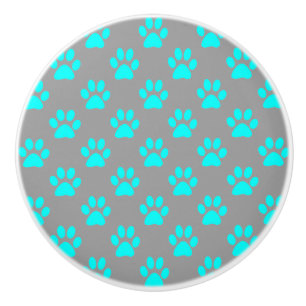 Blue and grey paws pattern ceramic knob