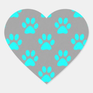 Blue and grey paws pattern heart sticker