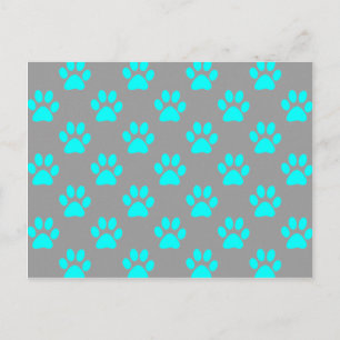Blue and grey paws pattern postcard