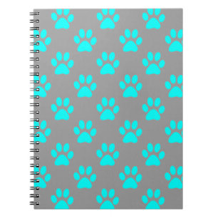 Blue and grey paws pattern spiral notebook
