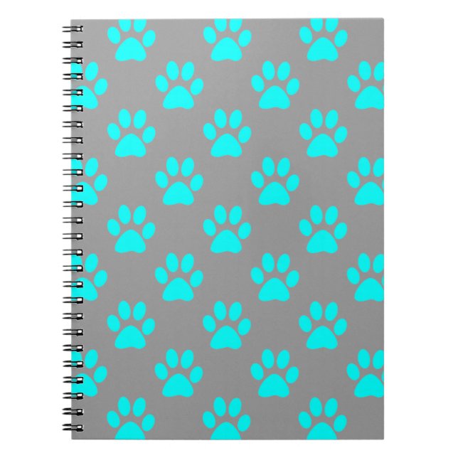 Blue and grey paws pattern spiral notebook (Front)