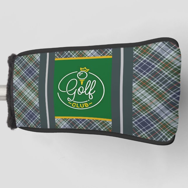 Blue And Grey Plaid Golf Head Cover (Front)