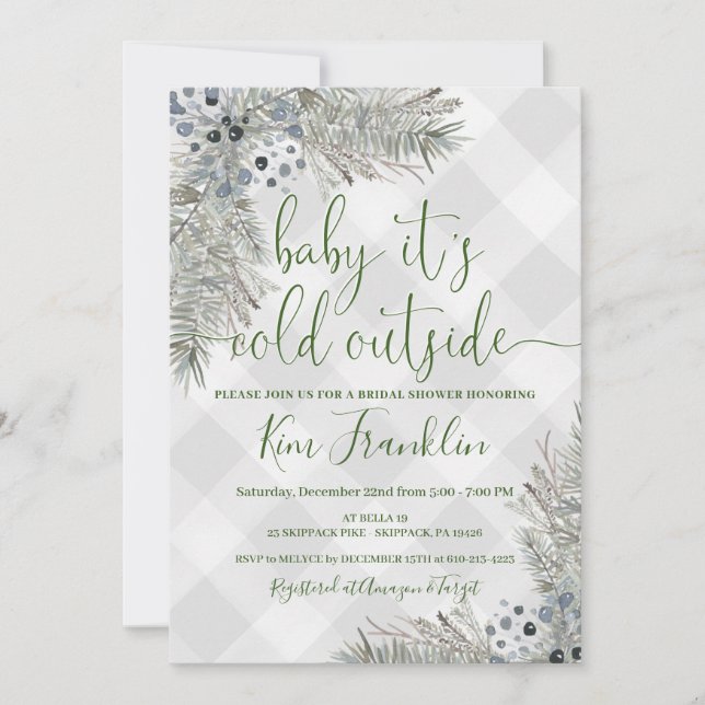 Blue and Grey Plaid Winter Bridal Shower Invitatio Invitation (Front)