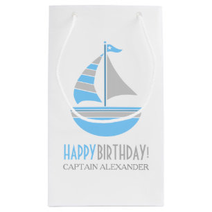 Blue and Grey Sailboat Nautical Birthday Small Gift Bag