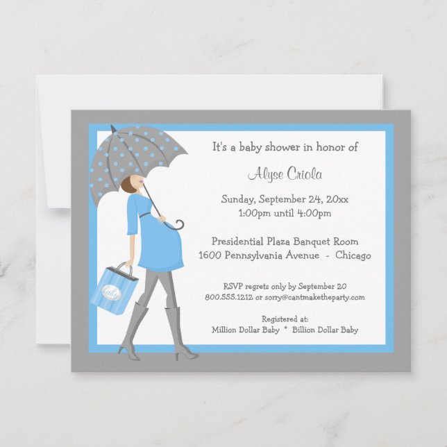Blue And Grey Shopper Baby Shower Invitation (Front)