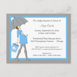Blue And Grey Shopper Baby Shower Invitation