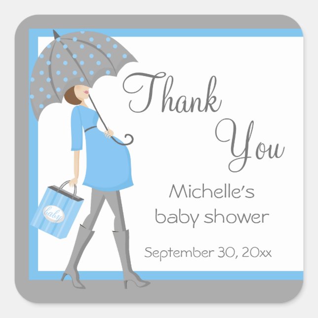 Blue And Grey Shopper Baby Shower Stickers (Front)