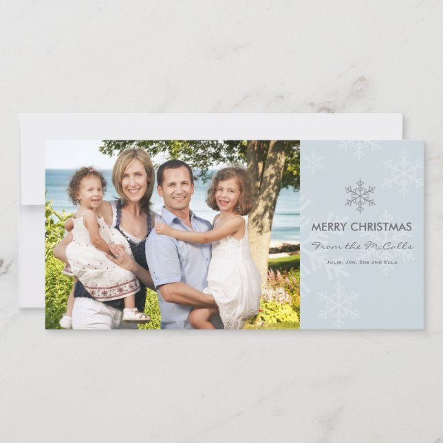 Blue and Grey Snowflake Holiday Card (Front)