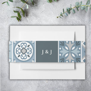 Blue and grey Spanish tiles Invitation Belly Band