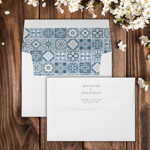 Blue and grey Spanish tiles invitation Envelope