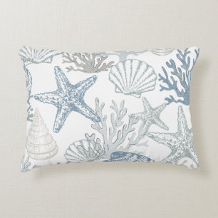 Blue And Grey Starfish Seashell Beachy Design Decorative Cushion