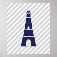 Blue and Grey Striped Nautical Lighthouse