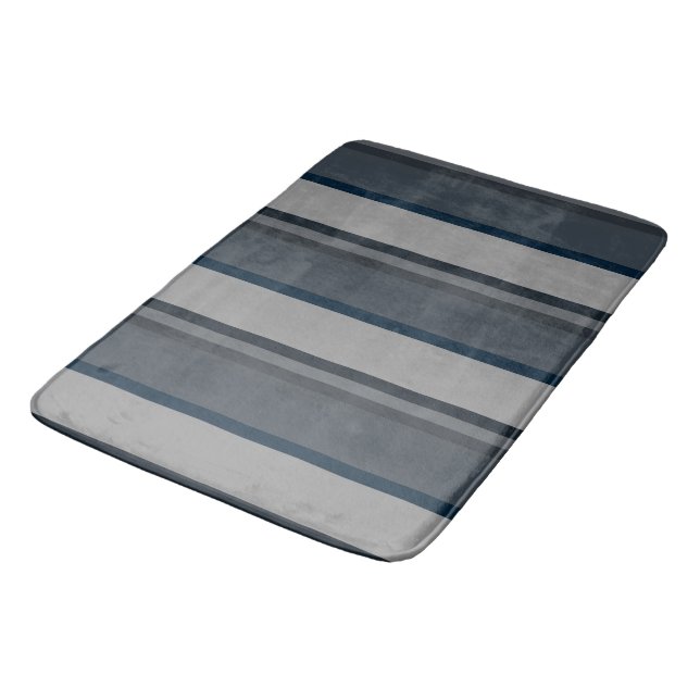 Blue and grey stripes bath mat (Angled)