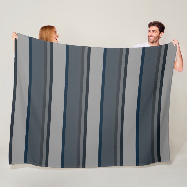 Blue and grey stripes fleece blanket (In Situ)