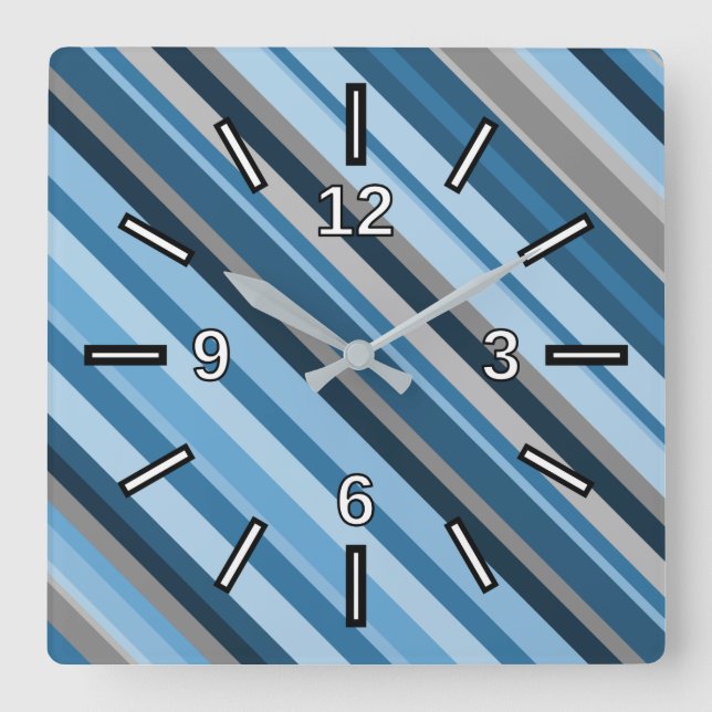 Blue and Grey Stripes Square Clock (Front)