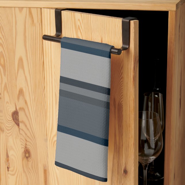 Blue and grey stripes tea towel (Thirds Fold)