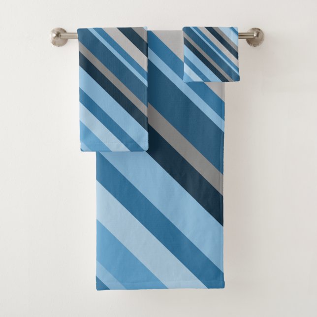 Blue and Grey Stripes Towel Set (Insitu)