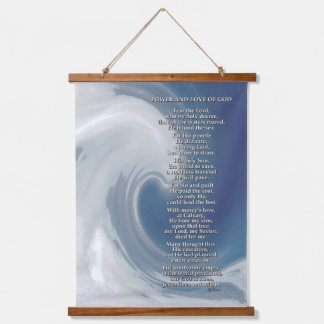 Blue and Grey Wave with Religious Biblical Poem Hanging Tapestry