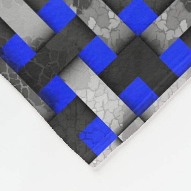 Blue And Grey Woven Mosaic Fleece Blanket (Corner)