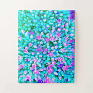 Blue and Hot Pink Succulent Sedum Flowers Detail Jigsaw Puzzle