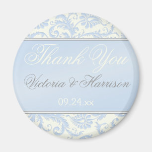 Blue and Ivory Damask Wedding Favour Magnet