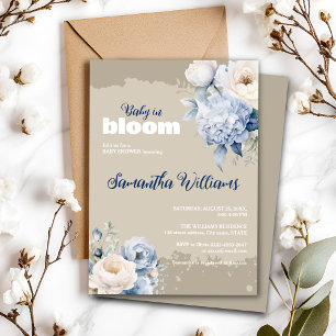 Blue and ivory floral girl baby shower invitation