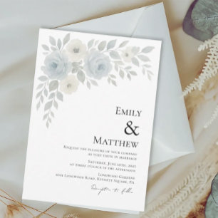 Blue and Ivory Floral Wedding Invitation