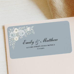 Blue And Ivory Floral Wedding Return Address Label