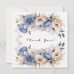 Blue and Ivory Floral Wreath Thank You Card
