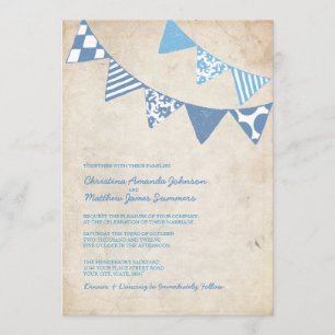 Blue and Ivory Fun Flags Wedding Invitations