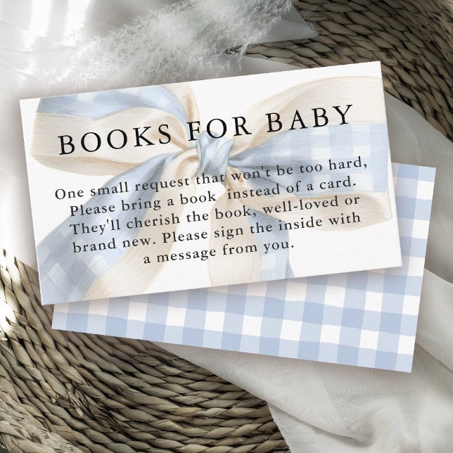 Blue and Ivory Gingham Bow Books for Baby Enclosure Card (Creator Uploaded)