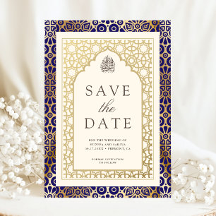 Blue and Ivory Islamic Arch Muslim Wedding Save The Date